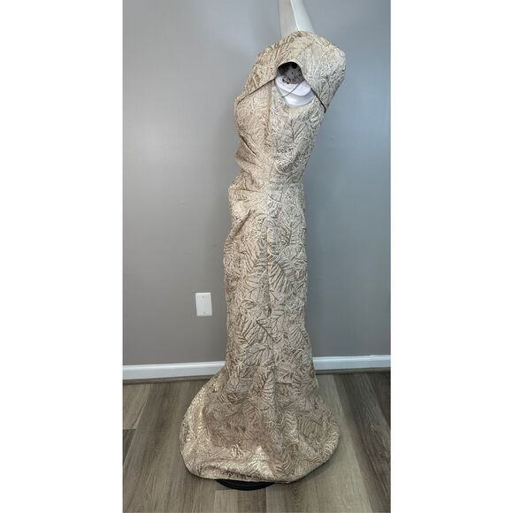 NWT Teri Jon by Rickie Freeman Metallic Jacquard Off-The-Shoulder Gown Size US8 - Picture 6 of 10